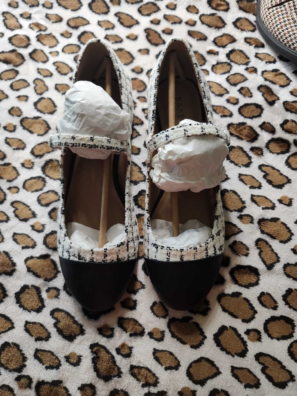 BAMBOO Black and White Tweed Mary Jane Flats